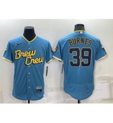 Men's Milwaukee Brewers #39 Corbin Burnes Blue 2022 City Connect Flex Base Stitched Jersey