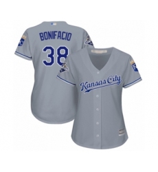 Women's Kansas City Royals #38 Jorge Bonifacio Authentic Grey Road Cool Base Baseball Player Jersey