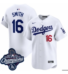 Men's Los Angeles Dodgers 16 Will Smith Cool Base 2025 World Champions Stitched Baseball Jersey White