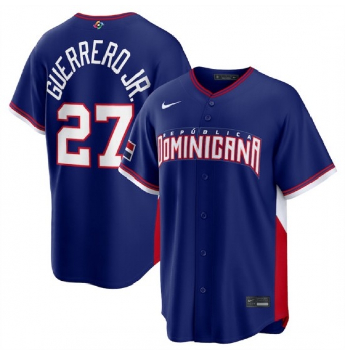 Men's Dominican Republic Baseball #27 Vladimir Guerrero Jr. Navy 2026 World Baseball Classic Road Stadium Stitched Jersey