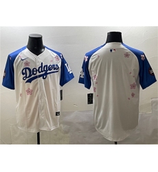 Men's Los Angeles Dodgers Blank White Royal 2025 Tokyo Series Limited Stitched Baseball Jersey