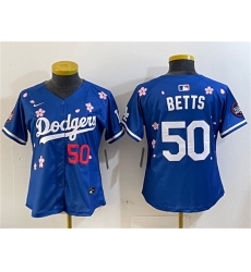 Women's Los Angeles Dodgers #50 Mookie Betts Royal 2025 Tokyo Series Limited Stitched Baseball Jersey
