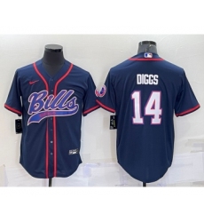 Men's Buffalo Bills #14 Stefon Diggs Navy With Patch Cool Base Stitched Baseball Jersey