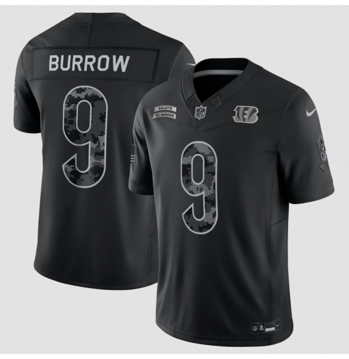 Men's Cincinnati Bengals #9 Joe Burrow Black 2026 F.U.S.E. Salute to Service Limited Football Stitched Jersey
