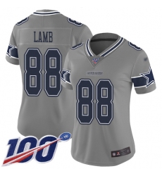 Women's Dallas Cowboys #88 CeeDee Lamb Gray Stitched Limited Inverted Legend 100th Season Jersey