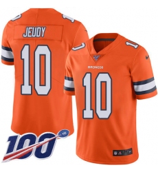 Men's Denver Broncos #10 Jerry Jeudy Orange Stitched Limited Rush 100th Season Jersey
