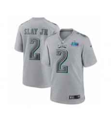 Men's Philadelphia Eagles #2 Darius Slay Jr. Gray Super Bowl LVII Patch Atmosphere Fashion Stitched Game Jersey