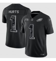 Men's Philadelphia Eagles #1 Jalen Hurts Black 2026 F.U.S.E. Salute to Service Limited Football Stitched Jersey