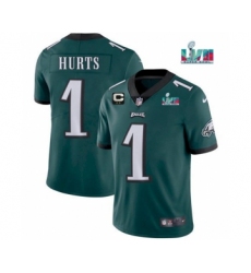 Men's Philadelphia Eagles #1 Jalen Hurts Green Super Bowl LVII And 2-star C Vapor Untouchable Limited Stitched Jersey