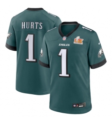 Men's Philadelphia Eagles #1 Jalen Hurts Nike Midnight Green Super Bowl LIX Game Player Jersey