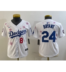 Youth Los Angeles Dodgers Front #8 Back #24 Kobe Bryant White 2025 Tokyo Series Limited Stitched Baseball Jersey