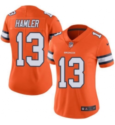 Women's Denver Broncos #13 KJ Hamler Orange Stitched Limited Rush Jersey