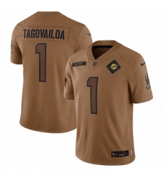 Men's Miami Dolphins #1 Tua Tagovailoa Nike Brown 2023 Salute To Service Limited Jersey