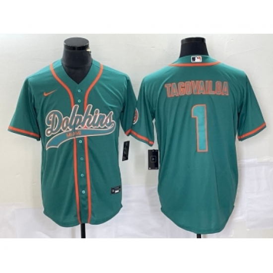 Men's Nike Miami Dolphins #1 Tua Tagovailoa Aqua Cool Base Stitched Baseball Jersey Men's Nike Miami Dolphins #1 Tua Tagovailoa Aqua Cool Base Stitched Baseball Jersey