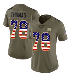 Women's New York Giants #78 Andrew Thomas Olive USA Flag Stitched NFL Limited 2017 Salute To Service Jersey