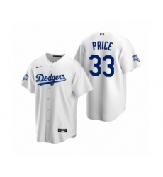 Men's Los Angeles Dodgers #33 David Price White 2020 World Series Champions Replica Jersey