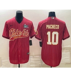 Men's Kansas City Chiefs #10 Isiah Pacheco Red Pinstripe With Super Bowl LVII Patch Cool Base Stitched Baseball Jersey