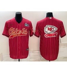 Men's Kansas City Chiefs Red Team Big Logo With Super Bowl LVII Patch Cool Base Stitched Baseball Jersey