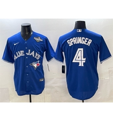Men's Toronto Blue Jays #4 George Springer Navy 2025 World Series Home Cool Base Stitched Baseball Jersey