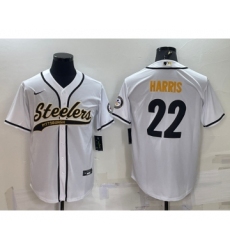 Men's Pittsburgh Steelers #22 Najee Harris White With Patch Cool Base Stitched Baseball Jersey