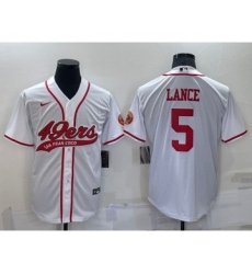 Men's San Francisco 49ers #5 Trey Lance White Stitched Cool Base Nike Baseball Jersey