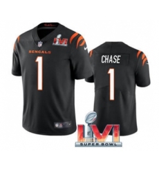 Men's Cincinnati Bengals #1 Ja'Marr Chase Black 2022 Super Bowl LVI Vapor Limited Stitched Jersey