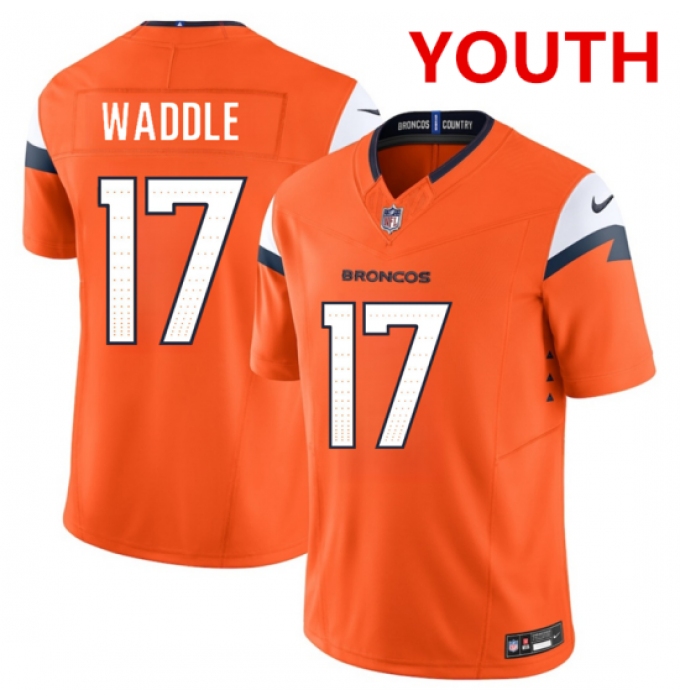 Youth Denver broncos #17 Jaylen Waddle orange 2026 f.u.s.e. vapor limited stitched football jersey