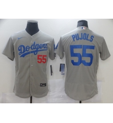 Men's Los Angeles Dodgers #55 Albert Pujols Grey Nike Road Flex Base Authentic Collection Baseball Jersey