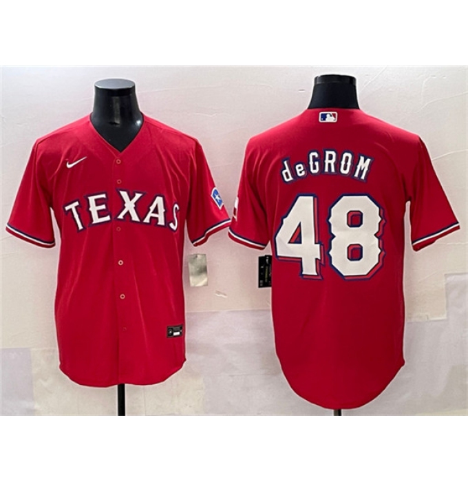 Men's Texas Rangers #48 Jacob deGrom Red With Cool Base Stitched Baseball Jersey