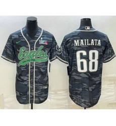 Men's Philadelphia Eagles #68 Jordan Mailata Grey Camo With Super Bowl LVII Patch Cool Base Stitched Baseball Jersey