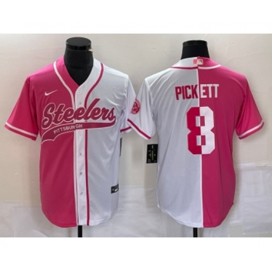 Men's Nike Pittsburgh Steelers #8 Kenny Pickett Pink White Two Tone Cool Base Stitched Baseball Jersey Men's Nike Pittsburgh Steelers #8 Kenny Pickett Pink White Two Tone Cool Base Stitched Baseball Jersey