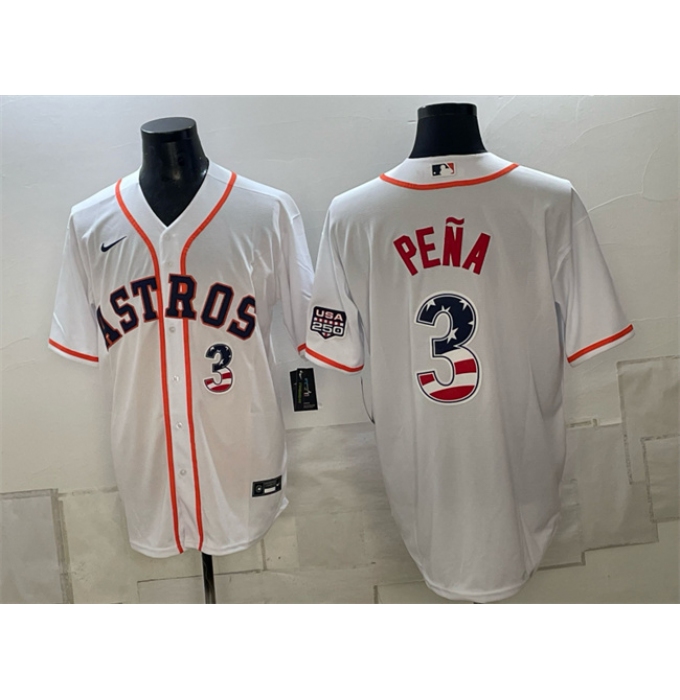Men's Houston Astros #3 Jeremy Pena White USA 250 Fourth of July Home Stitched Baseball Jersey