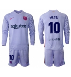 Men 2021-2022 Club Barcelona Second away purple Long Sleeve 10 Soccer Jersey