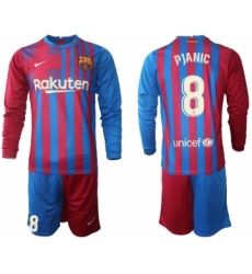 Men 2021-2022 Club Barcelona home red blue Long Sleeve 8 Nike Soccer Jersey