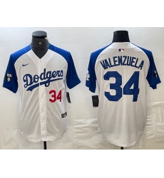 Men's Los Angeles Dodgers #34 Toro Valenzuela Number White Blue Fashion Stitched Cool Base Limited Jersey