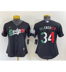 Women's Los Angeles Dodgers #34 Toro Valenzuela Mexico Black Cool Base Stitched Baseball Jersey