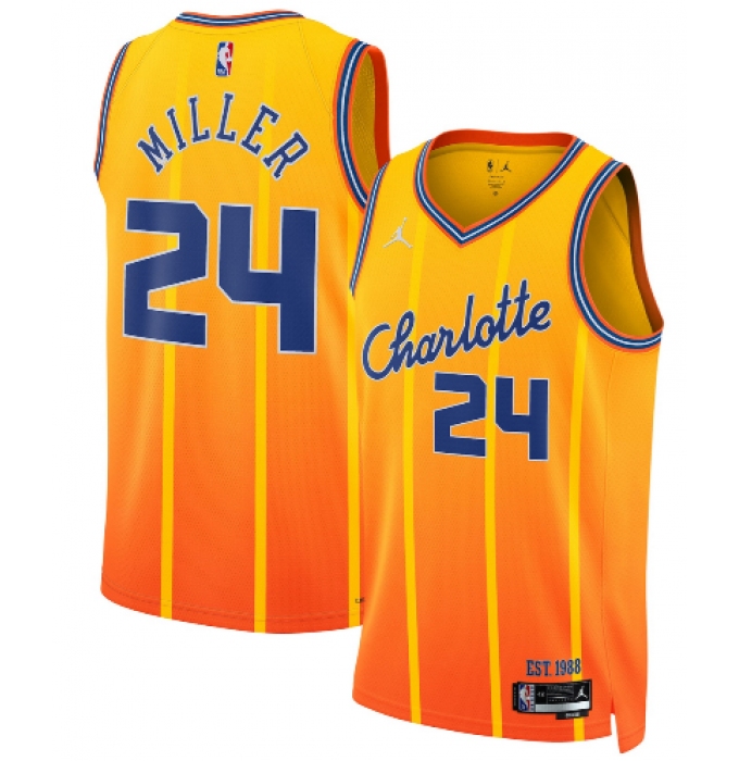 Men's Charlotte Hornets #24 Brandon Miller Gold 2025-26 City Edition Swingman Stitched Jersey