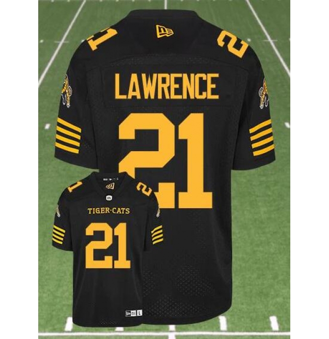 CFL Hamilton tiger cats #21 LAWRENCE Black Crested Home Replica Jersey