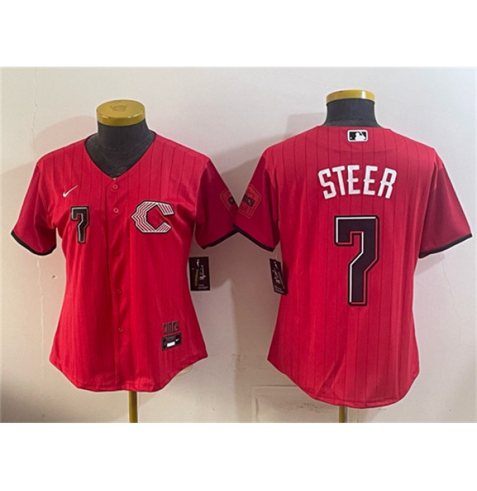Women's Cincinnati Reds #7 Spencer Steer Red 2026 City Connect Stadium Stitched Baseball Jersey(Run Small)