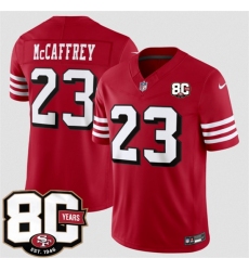 Men's San Francisco 49ers #23 Christian McCaffrey New Red 80th Anniversary 2026 F.U.S.E. Vapor Untouchabl Limited Football Stitched Jersey