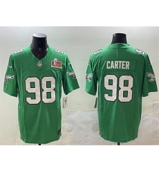 Men's Philadelphia Eagles #98 Jalen Carter Green 2025 Super Bowl LIX F.U.S.E. Throwback Vapor Untouchable Limited Stitched Football Jersey