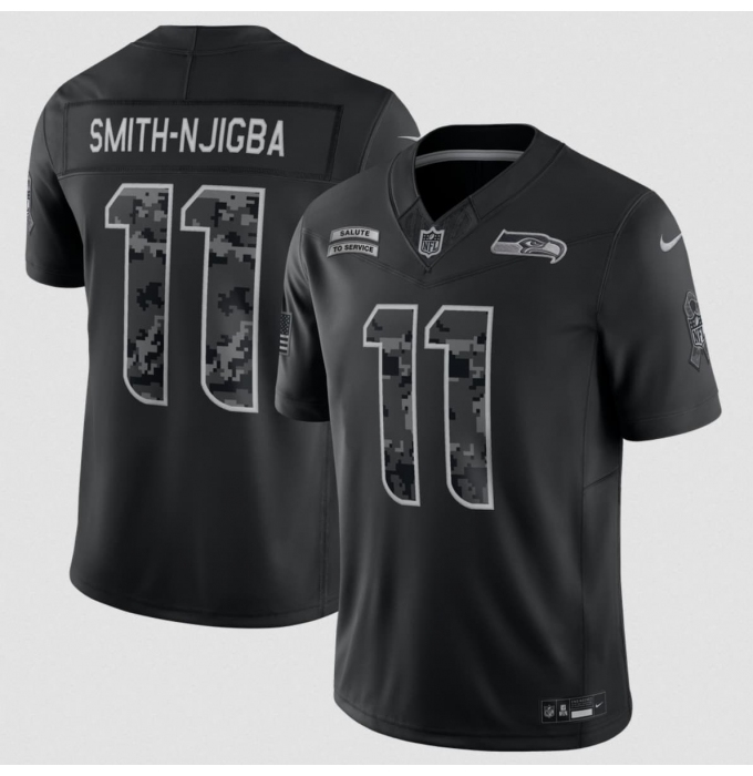 Men's Seattle Seahawks #11 Jaxon Smith-Njigba Black 2026 F.U.S.E. Salute to Service Limited Football Stitched Jersey