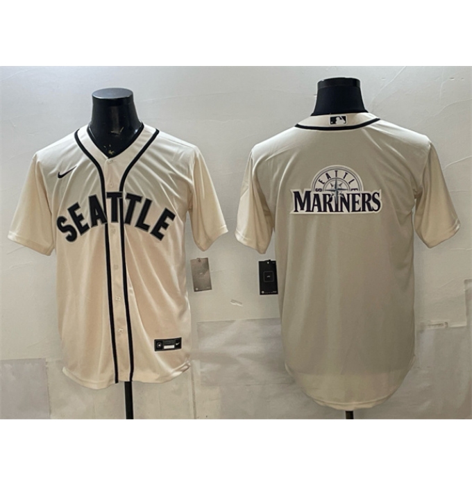 Men's Seattle Mariners Team Big Logo Cream Alternate Stitched Baseball Jersey