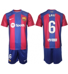 Men's Barcelona #6 Gavi Blue Red 2023-24 Home Soccer Jersey
