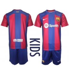 kids Barcelona Blank Blue Red 2023-24 Home Soccer Jersey