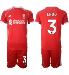 Men's Liverpool #3 Wataru Endo 2025 Red Home Soccer Jersey Suit