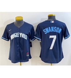 Women's Chicago Cubs #7 Dansby Swanson Navy City Connect Stitched Jersey
