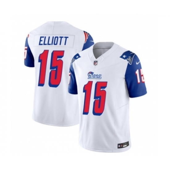Men's Nike New England Patriots #15 Ezekiel Elliott White Blue 2023 F.U.S.E. Vapor Limited Football Stitched Jersey Men's Nike New England Patriots #15 Ezekiel Elliott White Blue 2023 F.U.S.E. Vapor Limited Football Stitched Jersey
