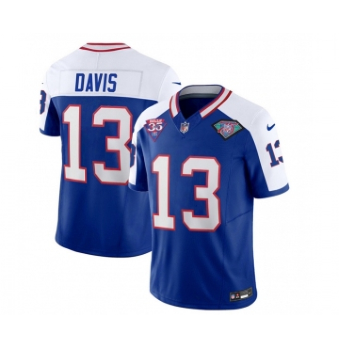 Men's Nike Buffalo Bills #13 Gabe Davis Blue White 2023 F.U.S.E. 75th Anniversary Throwback Vapor Untouchable Limited Football Stitched Jersey