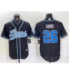 Men's Detroit Lions #26 Jahmyr Gibbs Black With Cool Base Stitched Baseball Jersey Men's Detroit Lions #26 Jahmyr Gibbs Black With Cool Base Stitched Baseball Jersey